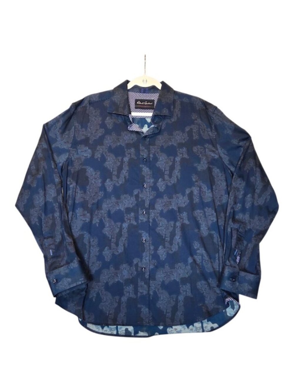 Robert Graham Mens Button Down Shirt 2XL Blue Floral Paisley Tailored Fit